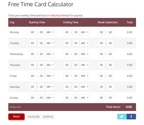 Free Time Card Calculator Total your employee hours with breaks in decimal format for payroll. . Lunch break calculator